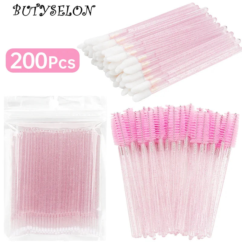 200pc Makeup Brush Set Eyelash Extension Microbush Lipstick Mascara Wands Applicator Eyebrow Comb Beauty Supplies Cosmetics Tool