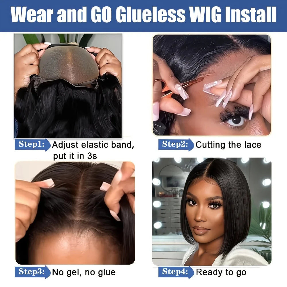 5x5 Glueless Bob Wigs Human Hair Pre Plucked Pre Cut Wear and Go 13x6 HD Lace Front Closure Wig Straight Short Wig 250 Density