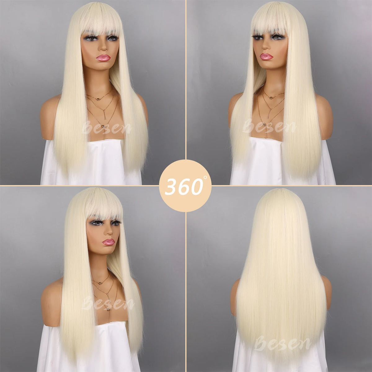 Synthetic Long Straight Wig with Bangs for Women Long Straight Wigs Heat Resistant Natural Looking Wigs for Daily Wear