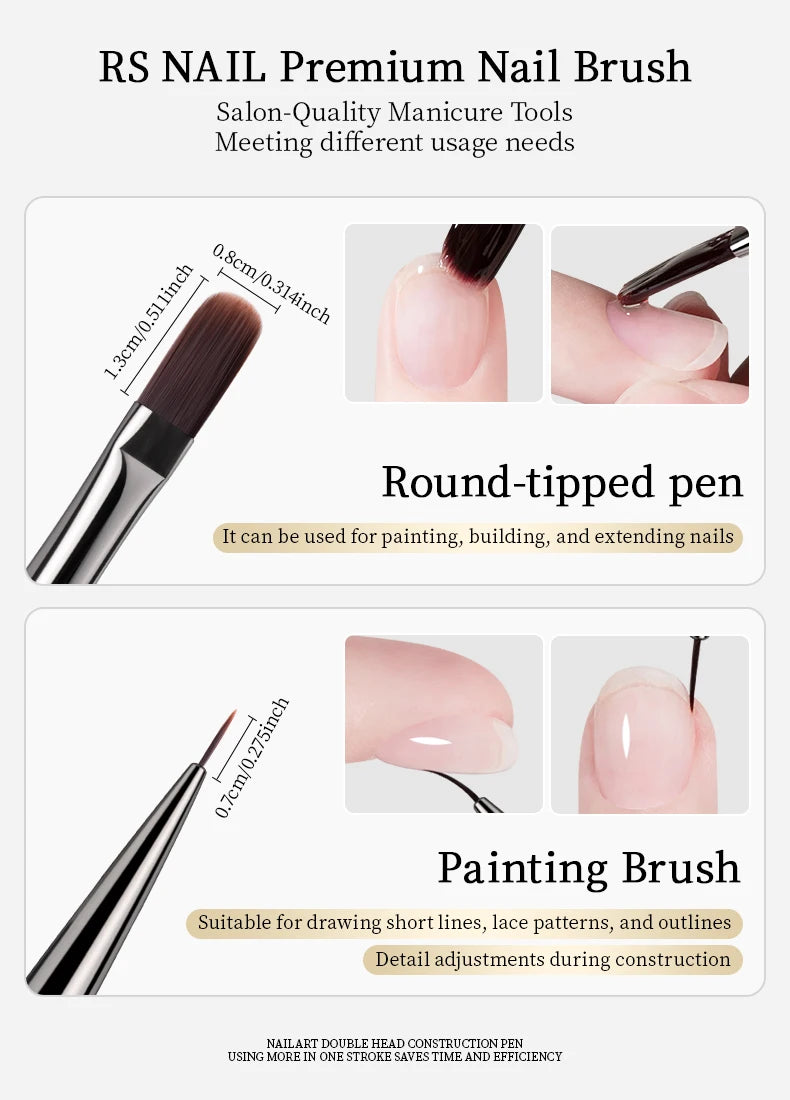 RSNAIL 1/2pcs Dual-ended Nail Design Brushes Phototherapy UV Builder Gel Nail Brush Silicone Carving Pen for DIY Manicure Tool