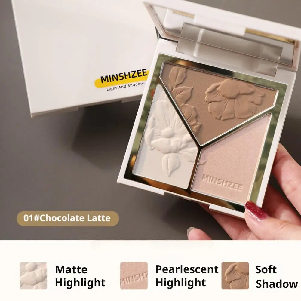 3 colors Highlight Matte Fine Glitter blusher three-color palette Silhouette Nose Shadow Makeup Palettes Face Brightening