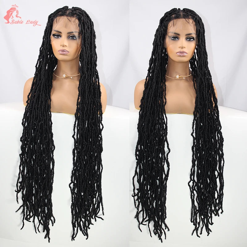 Long 40" Synthetic Knotless Braided Wigs Dreadlock Locs Braids Wigs for Black Women Twist Box Braids Full Lace Front Wig African