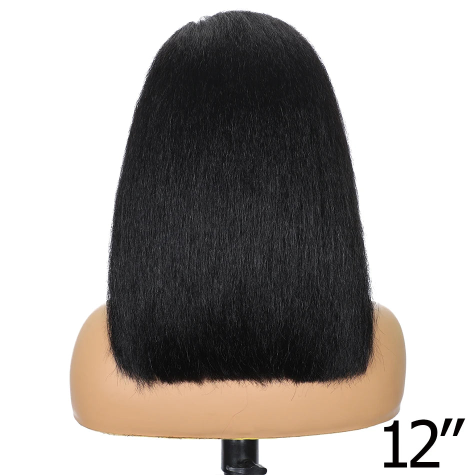 100% Human Hair Bob Yaki Straight Glueless HD Lace Closure Wigs 4C Precut Kinky Straight 5x5 Lace Wig With Drawstring PrePlucked
