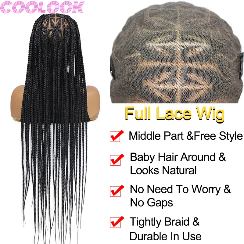 36'' Heart Braids Wig Synthetic Full Lace Braided Wigs For Women Knotless Box Braids Cornrow Braided Wigs