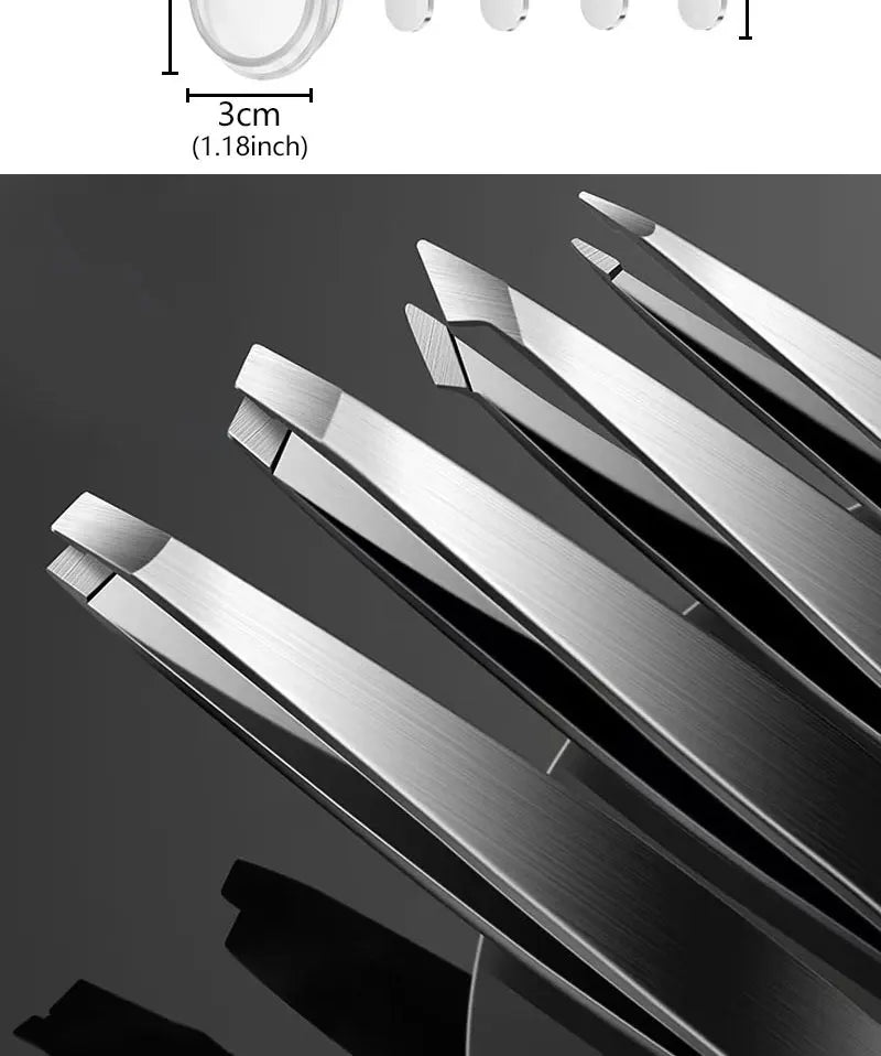 4Pcs Face Hair Removal Eyebrow Tweezers Pincet Clips Stainless Steel Lash Extension Tweezers Slant and Flat Point Beauty Tools