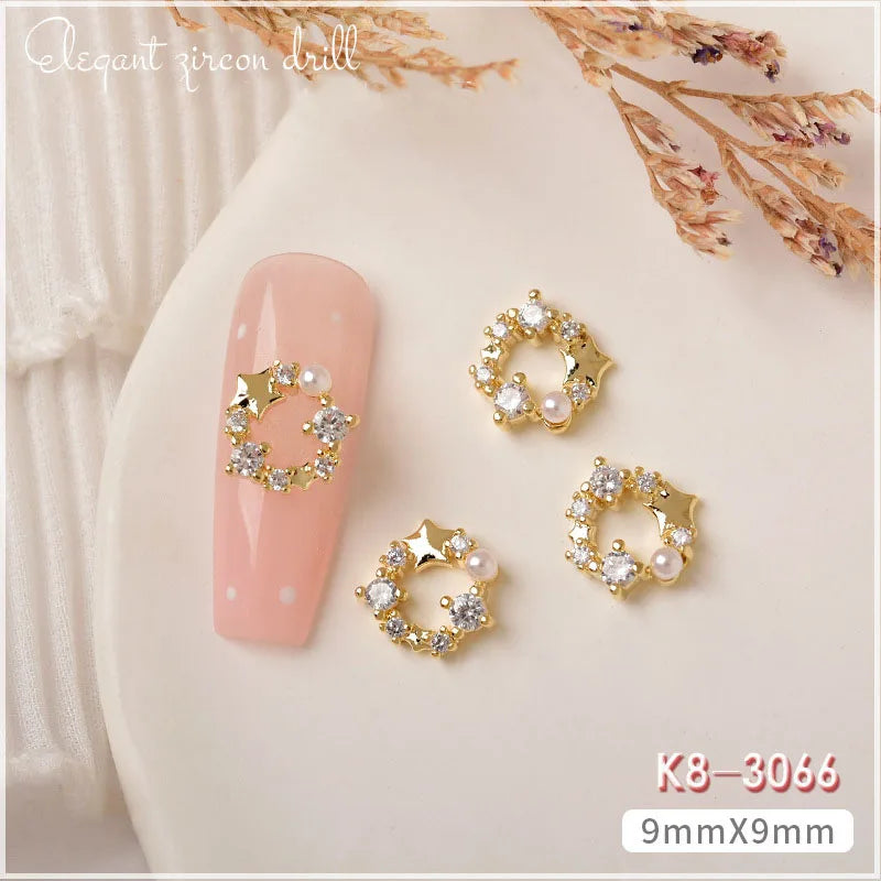 2pcs Christmas Nail Zircon Charms Luxury Snowflake Snowman Elk Small Bell Tree Nail Gem Ornament New Year Nail Art Accessories