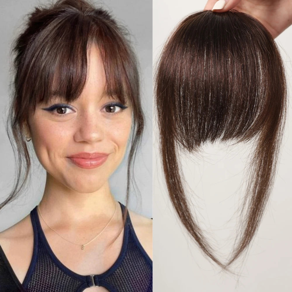 100% Human Hair Bangs Blonde Brown Wispy Bang Hair Clip in Bangs Fringe with Temples Hairpiece for Women Clip on Air Bang 4.5in