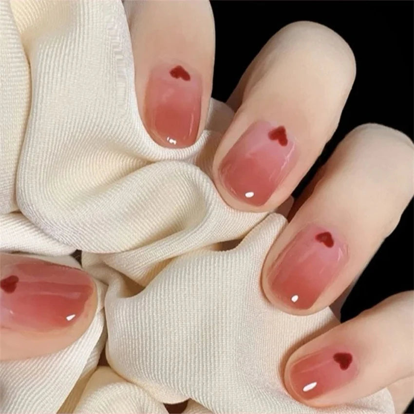 24 Pcs/Set Valentine's Day Long Almond Fake Nails Shape Novelty Pearl Bow Love Press on Nails Art Full Cover Stick-on Nails Tips