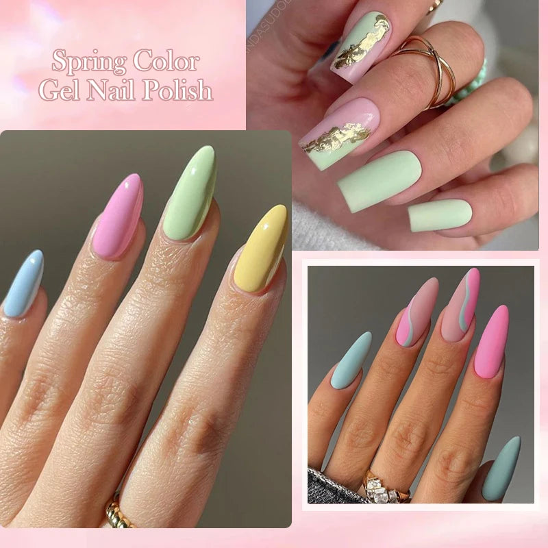 LILYCUTE 7ml Macaron Gel Nail Polish Pink Purple Green Series Soak Off Manicure Nail Gel Varnish Semi Permanent UV Gel Nail Art