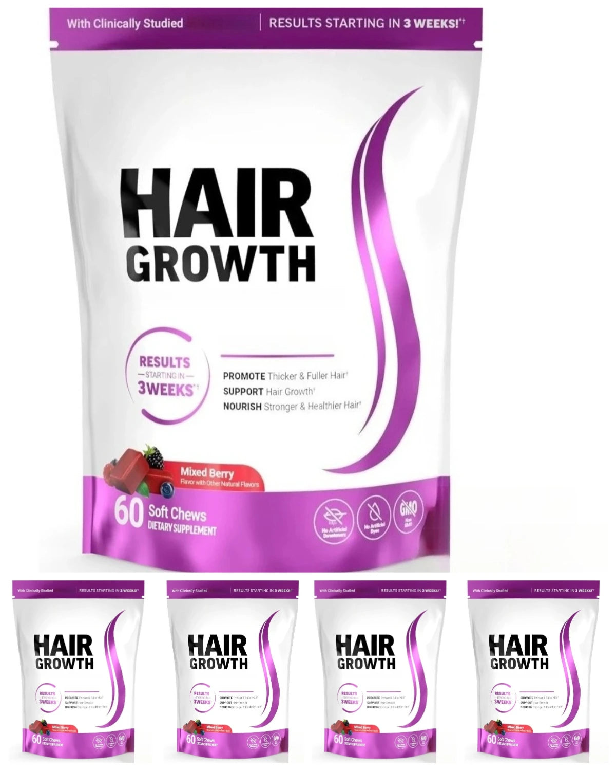 Hair Wellness Soft Chews with Biotin 10000mcg Vitamins C E Supports Healthy Looking Hair Mixed Berry 60 Soft Chews
