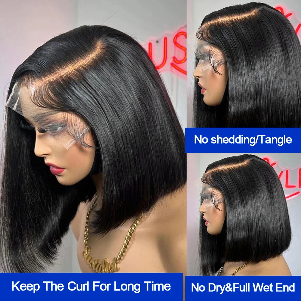 13x6 HD Lace Frontal Short Bob Wig Bone Straight Lace Front Wig Double Drawn Human Hair Wigs Preplucked Real 250 Density Natural Hairline Human Hair Wig 3 Days Delivery