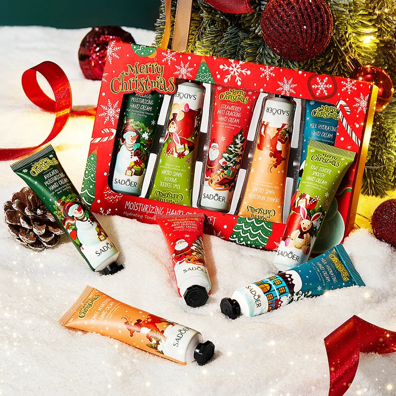 5pcs SADOER Christmas Hand Cream Sets Moisturizing Nourishing Whitening Hydrating Anti-aging Hands Skin Care Products