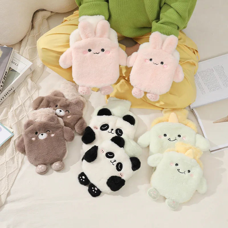 Soft Kawaii Hot Water Bottles Plush Rubber Hand Warmer Foot Belly Explosion-proof Insulating Hot Water Bag for Women Period Pain
