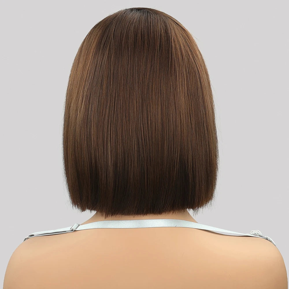 Glueless Straight Bob Wigs 5X5 Chocolate Brown Human Hair Wigs Glueless Drawstring HD Lace Frontal Bob Wigs Human Hair 100%