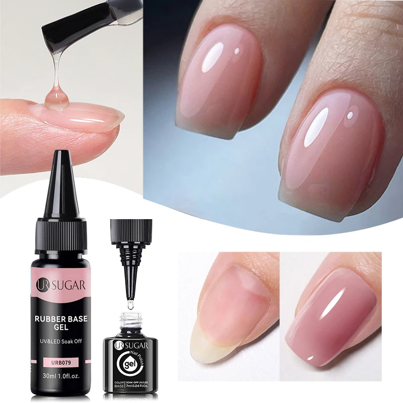 UR SUGAR 30ml Refilled Rubber Base Gel Big Capacity Crystal Nude Pink Clear Soak Off UV LED Nail Art Varnish Constructed Gel