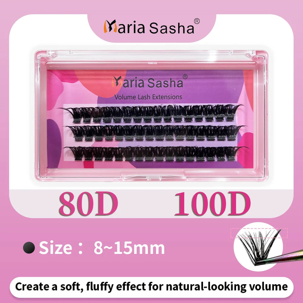 Maria Sasha 80D 100D Fan Short Tip Black False Eyelashes Natural Thick Eyelashes Soft Daily False Eyelashes Shining Makeup Tools