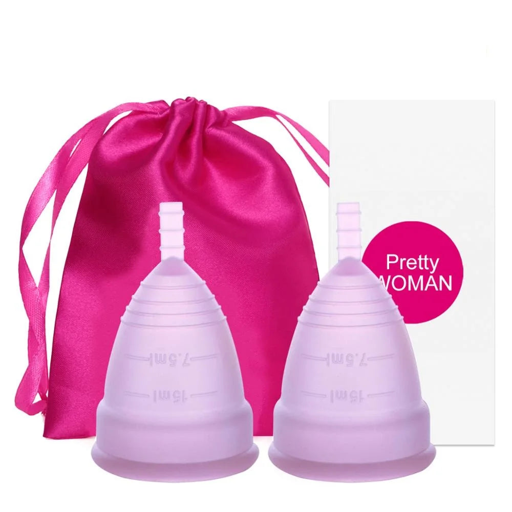 2 Pcs Feminine Hygiene Menstrual Silicone Cup Medical Silicone Menstrual Cup Lady Women Period Cup Copa Menstrual
