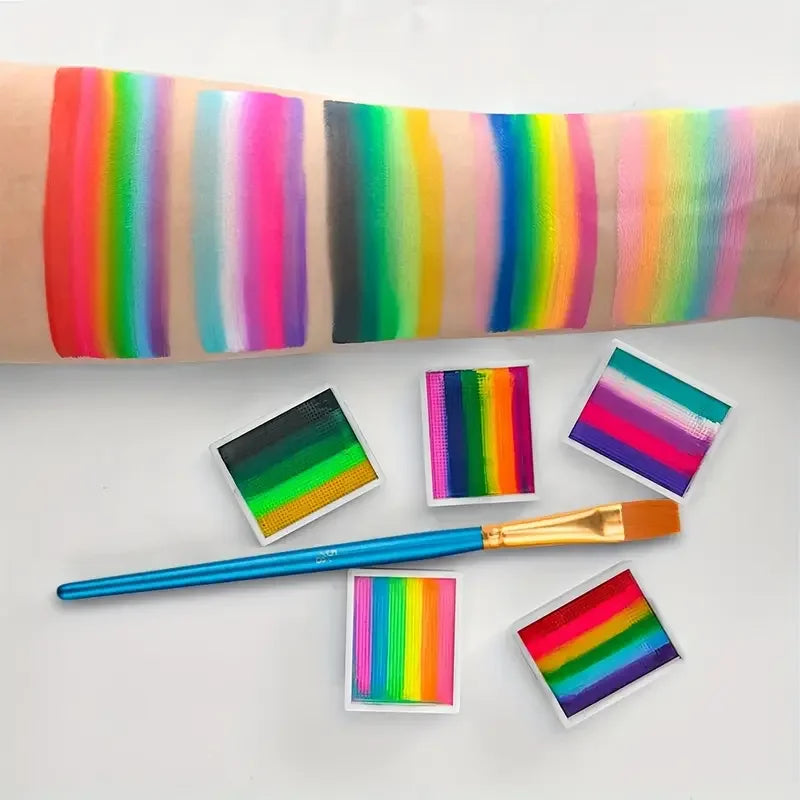 12-Color Rainbow Face and Body Paint Kit, Water-Soluble, Vibrant Palette with Brush for Halloween, Cosplay, Parties,Party Makeup