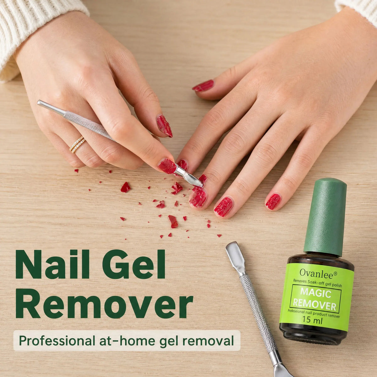 Ovanlee 2-Pack Magic Nail Gel Remover – 15ml X 2 Acetone-Free Fast 3-5 Min Burst UV Polish Dissolver, No Foil Wraps, Low Odor & Gentle, Easy Peel-Off Gel Remover for DIY Manicure