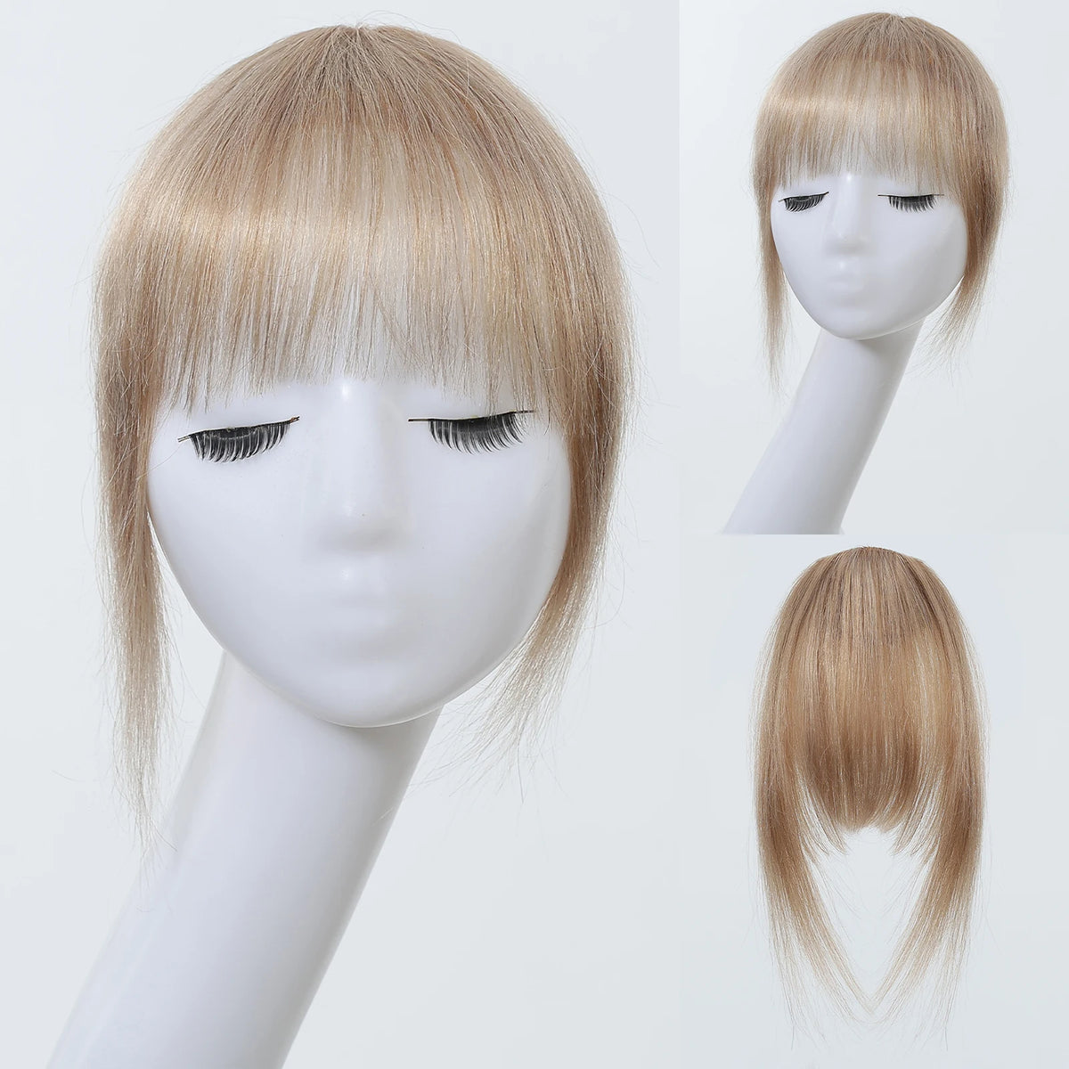 100% Human Hair Bangs Blonde Brown Wispy Bang Hair Clip in Bangs Fringe with Temples Hairpiece for Women Clip on Air Bang 4.5in