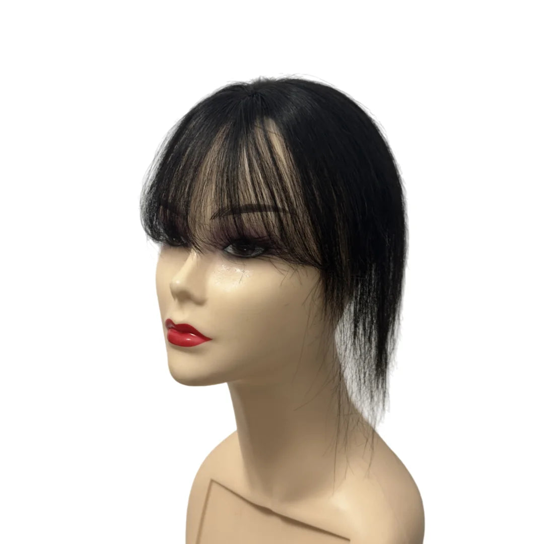 Invisible Human Hair Topper With Bangs Magic Tape Design Handmade Forehead Hairline Lace No Clips Bangs New Style
