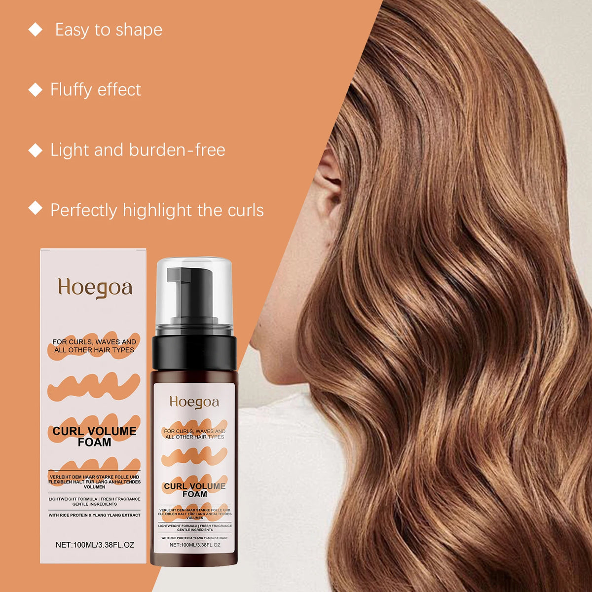 Volumizing Mousse For Curly Hair Lightweight Foam For Bouncy Curls And Natural Hold With Rice Protein And Ylang Ylang Extract