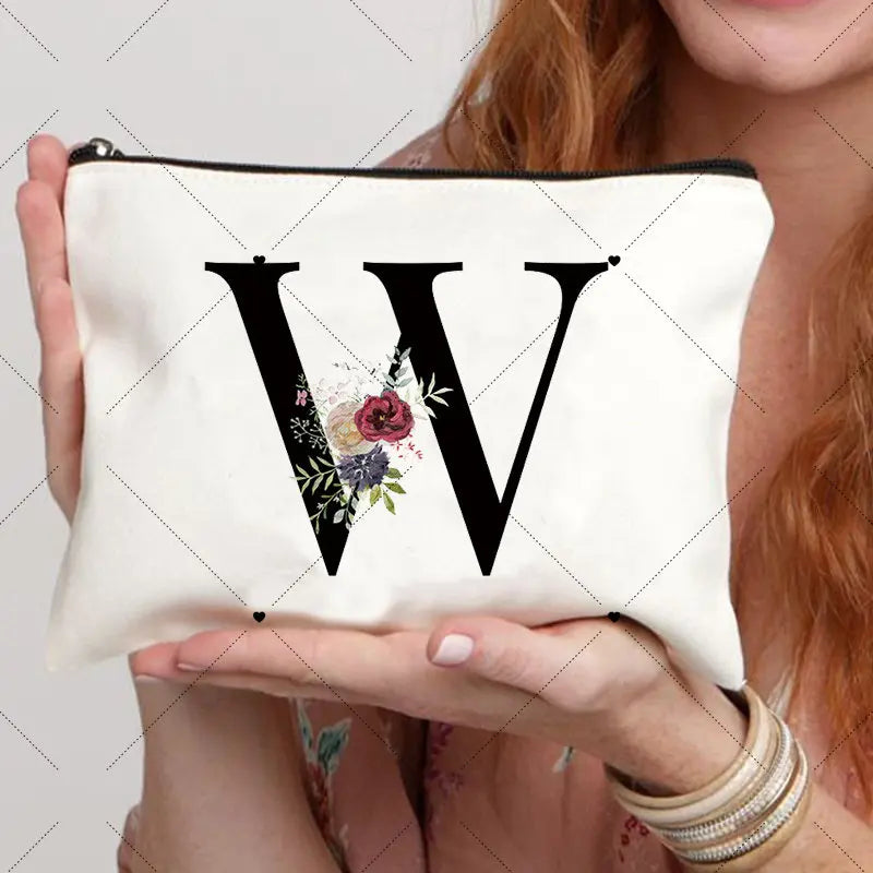 Floral Letter Bridesmaid Makeup Bags Bachelorette Party Gift Children Travel Bag Zipper Pouch Travel Organizer Case Cosmetic Bag
