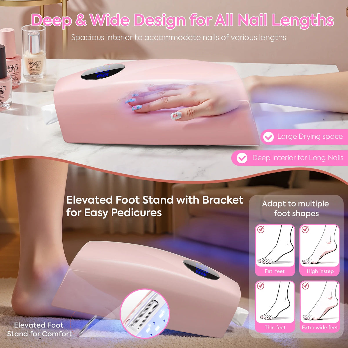 168W UV LED Nail Lamp Rechargeable Cordless Nail Dryer with 4 Timing Modes UV Light for Manicure with 7500mAh Battery