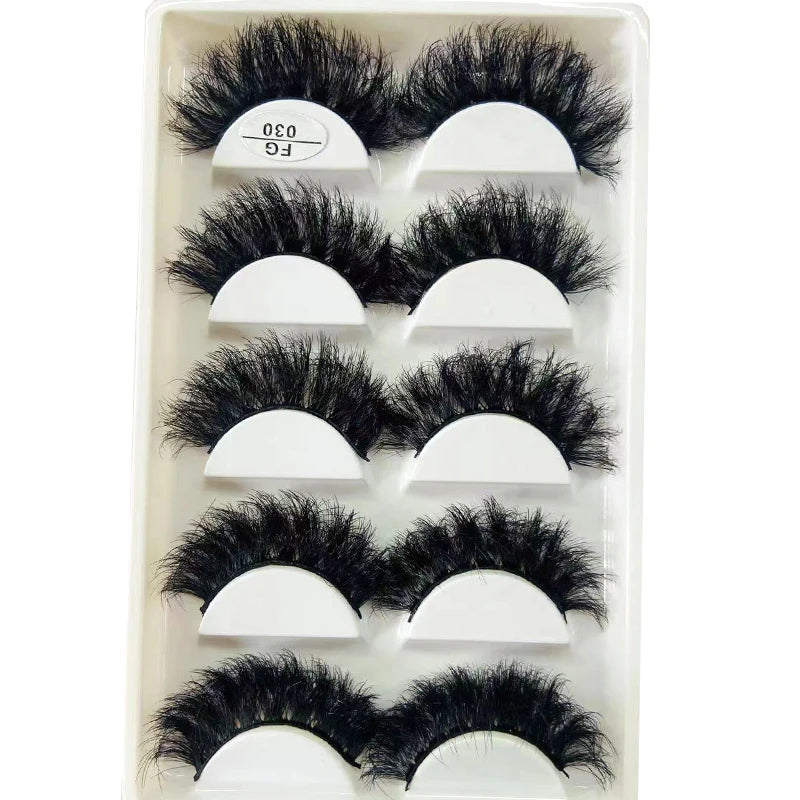 HBZGTLAD 5Pairs Handmade Mink Lashes Short False Eyelashes Dense Natural Long Messy Eye Lashes Reusable Stage Makeup Eyelashes