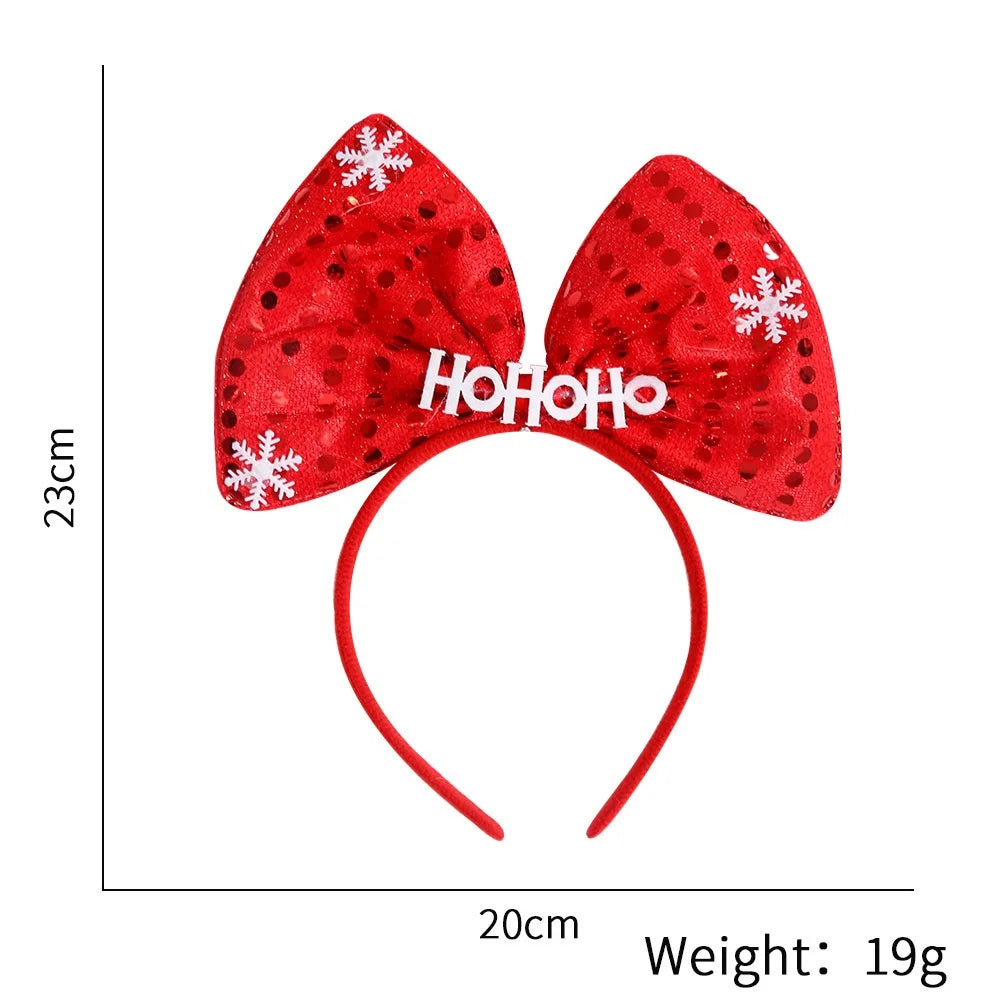 New Christmas Headband Sequins Bow Tie Hair Band Children's Hair Accessories Holiday Gift Dress Headwear Party Supplies