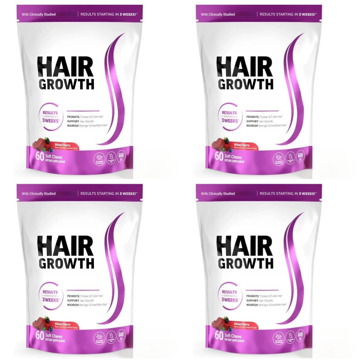 Hair Wellness Soft Chews with Biotin 10000mcg Vitamins C E Supports Healthy Looking Hair Mixed Berry 60 Soft Chews