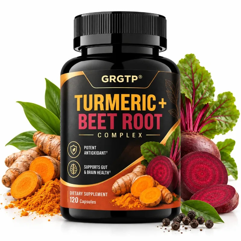 Turmeric + Beet Root Complex - Antioxidant, Blood Circulation,Natural Energy and Overall Vitality, Supports Gut and Brain Health