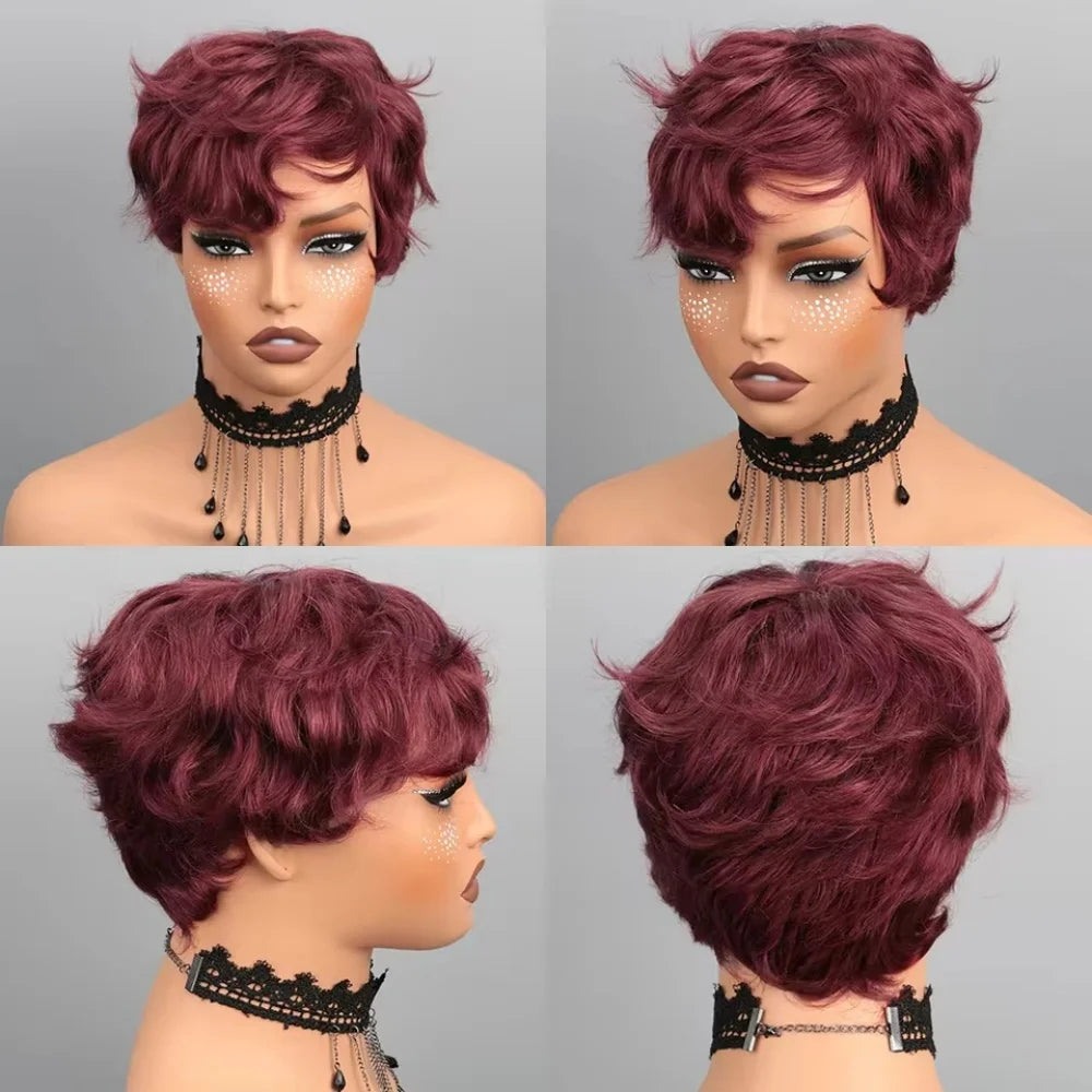 Short Bob Wig Pixie Cut Wig Human Hair Wig For Black Women Short Layered Pixie Cut Wigs Glueless Wig No Lace Full Machine Made