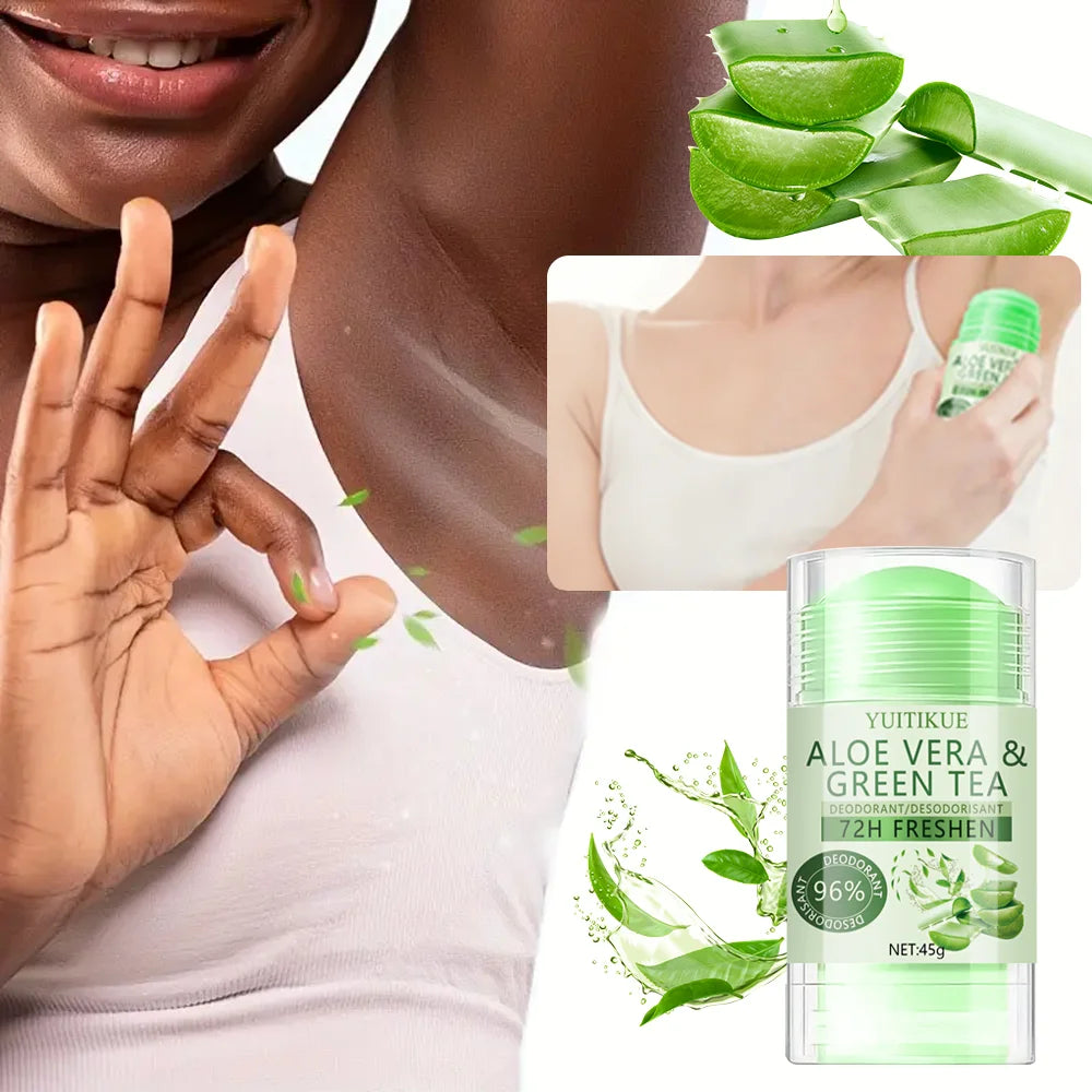 YUITIKUE Aloe Vera and Green Tea Deodorant - 72 Hours Freshness, Odor Elimination, and Sweat Odor Reduction
