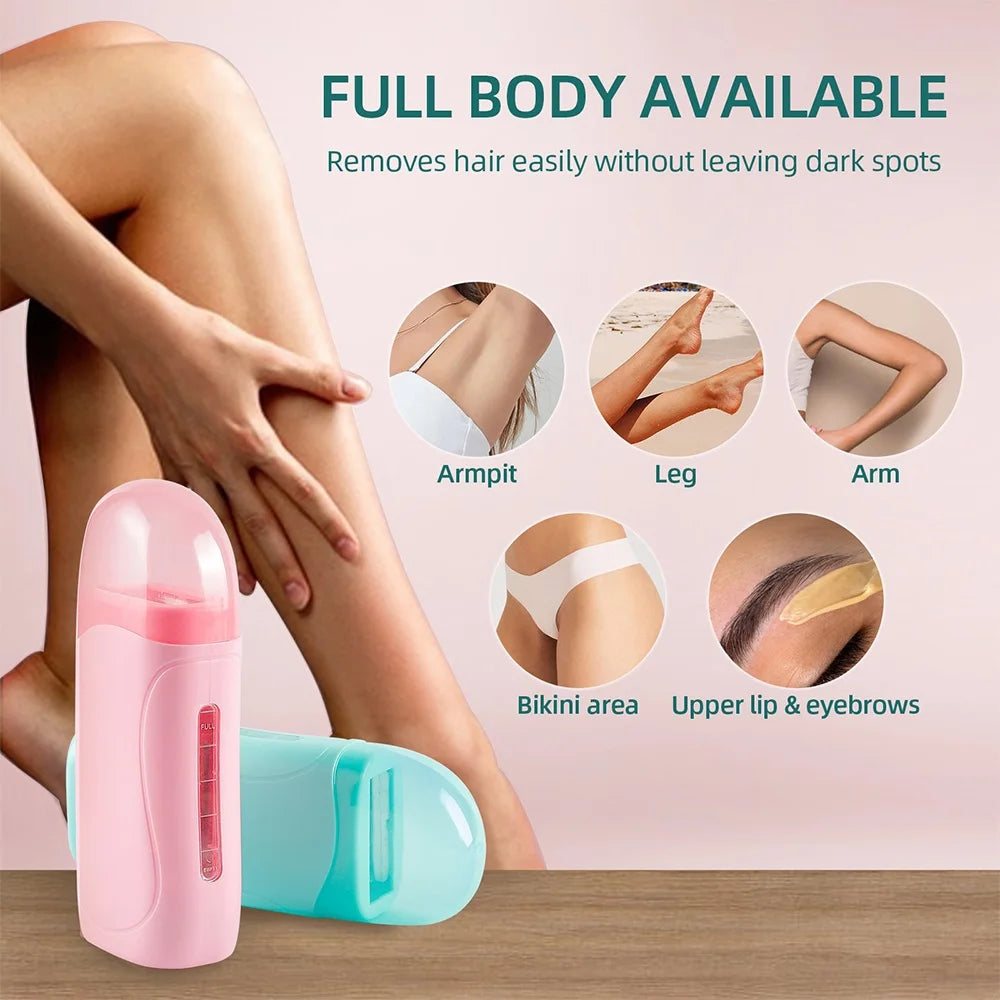 Roll On Waxing Kit With Wax Cartridges and Wax Strips 3 in 1 Soft Wax Heater Kit Hair Removal Wax Paper Waxing Kits Warmer