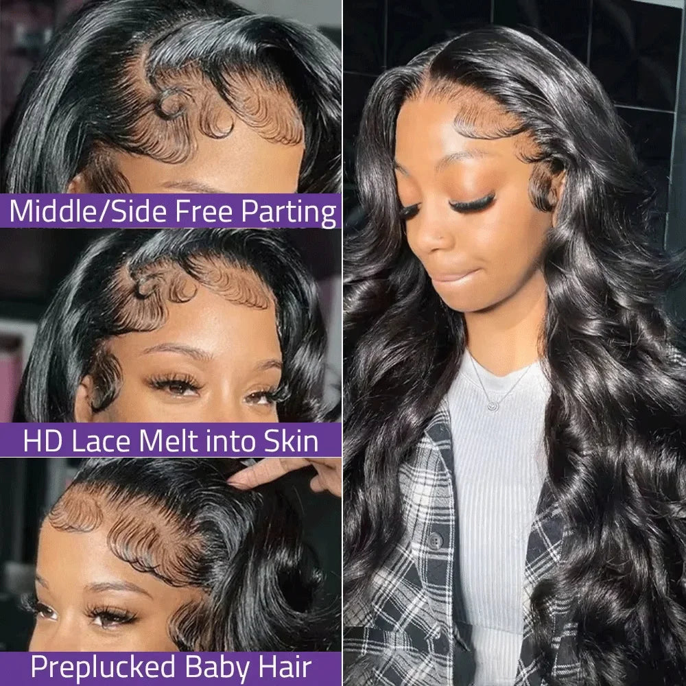 13x6 HD Transparent Lace Front Wigs 5x5 13x4 Body Wave Lace Frontal Wig  40 Inch Brazilian Preplucked Human Hair 200% Density