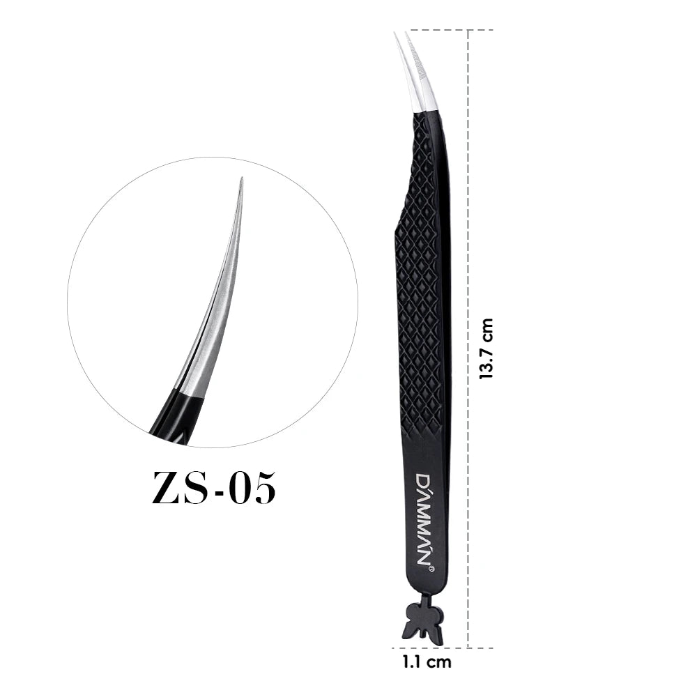DAMMAN 3PCS Lash Tweezers Set Fiber Tip Tweezers for Eyelash Extension High Precision Eyelash Tweezers with Leather Case