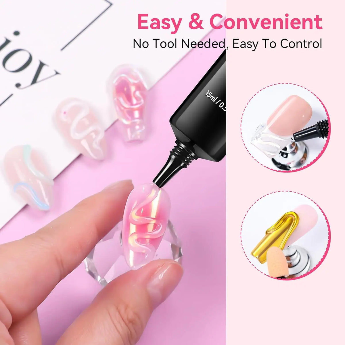 Makartt 3D Gel Nail Art – Clear & Noir Sculpting Gel for DIY Embossed Nail Designs – No Wipe Easy-Squeeze Tube Nail Glue