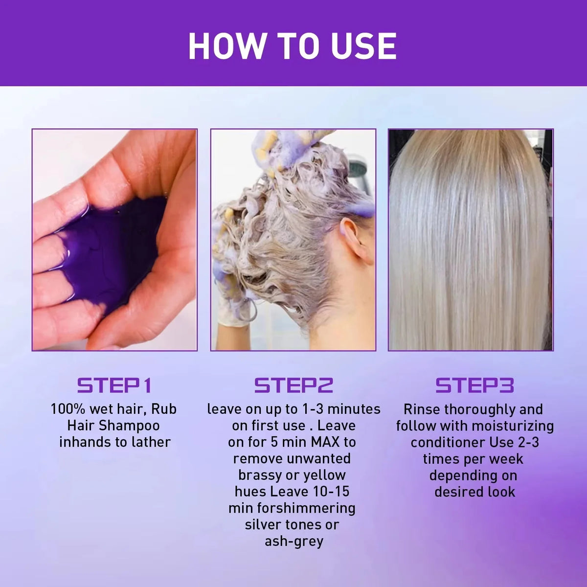 Color Fixing Purple Shampoo Lock Color Cover Gray Hair Fade Yellow After Bleach Hair Dye Long Lasting Non-irritating Care