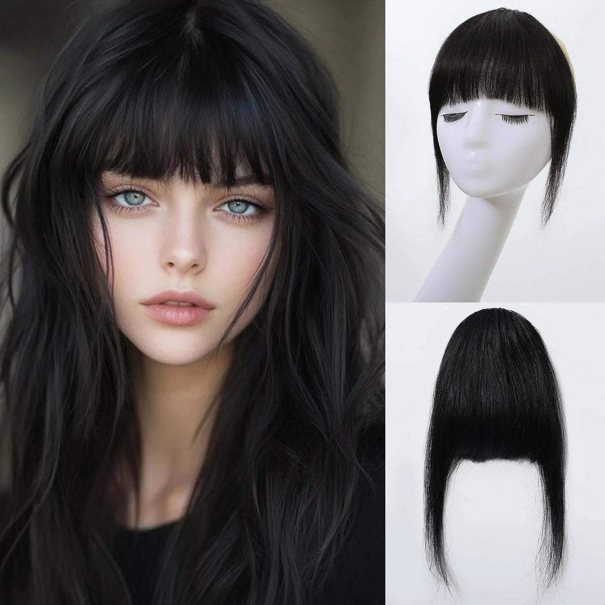 100% Human Hair Bangs Blonde Brown Wispy Bang Hair Clip in Bangs Fringe with Temples Hairpiece for Women Clip on Air Bang 4.5in