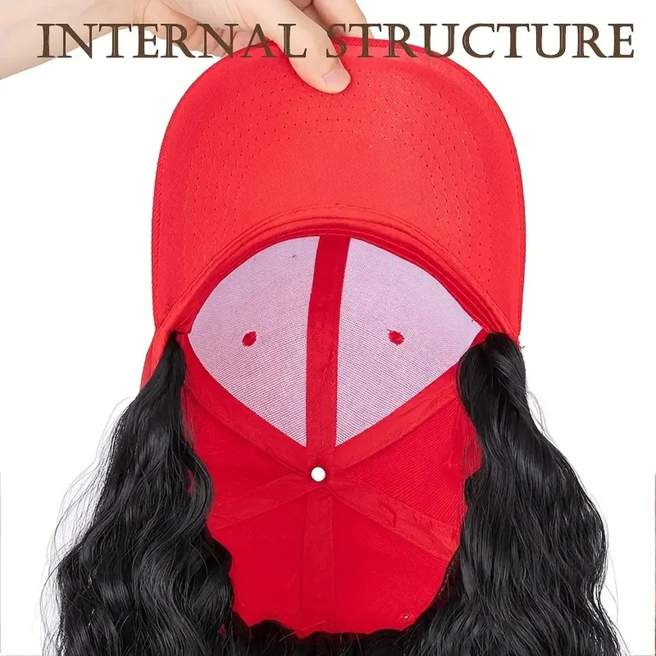 8" Short Wave Baseball Cap Wigs with Curly Hair Extensions for Women Daily Wear Synthetic Wave Adjustable Baseball Hat Wigs
