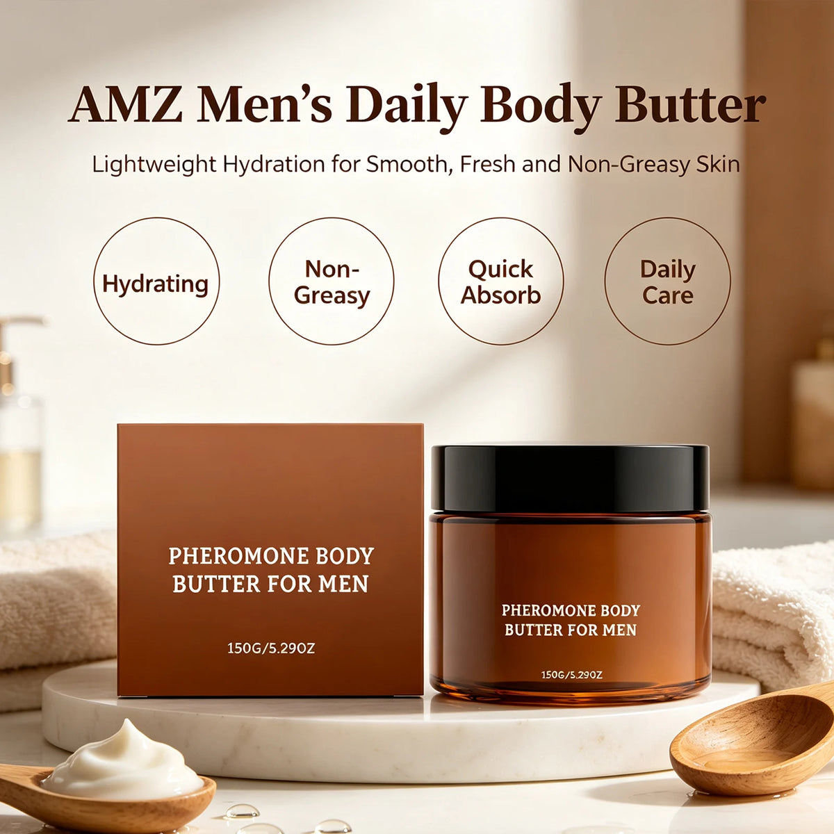 Men’s Pheromone Body Butter Soothe Dryness Enhance Skin Softness Long-Lasting Hydration Fast Absorbing Moisturizing Body Lotion