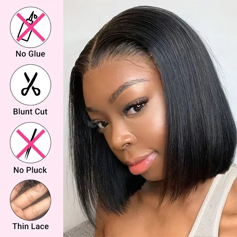 10 inch Straight Glueless Bob Wigs Human Hair Wigs Ready to Wear Brazilian Remy Hair Wigs for Women 4x4 Pre Cut Closure Wigs