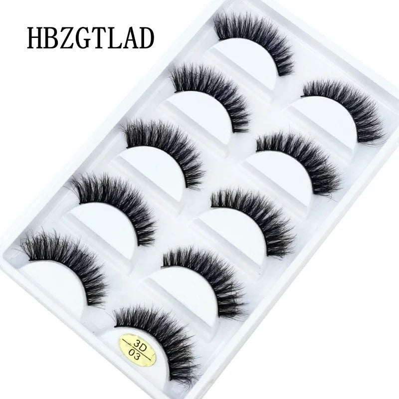 HBZGTLAD 5Pairs Handmade Mink Lashes Short False Eyelashes Dense Natural Long Messy Eye Lashes Reusable Stage Makeup Eyelashes