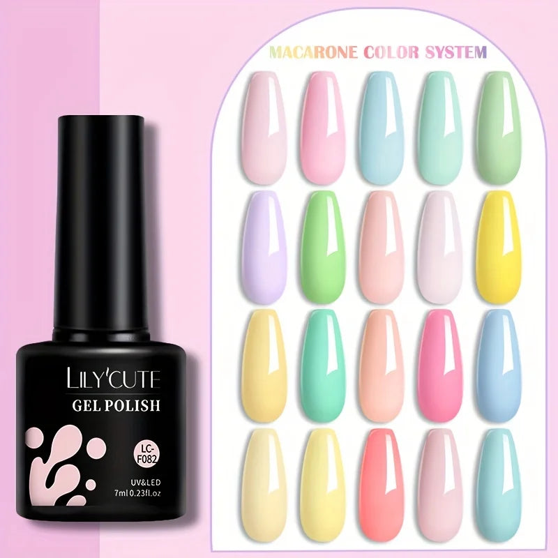 LILYCUTE 7ml Macaron Gel Nail Polish Pink Purple Green Series Soak Off Manicure Nail Gel Varnish Semi Permanent UV Gel Nail Art