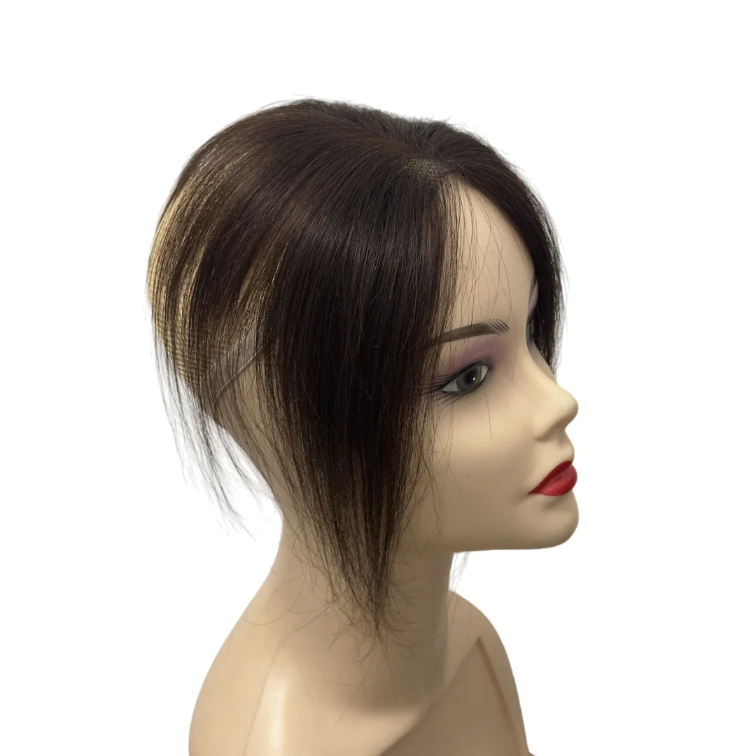 7x10cm Breathable Lace Human Hair Toppers 10 Inch Invisible Clip In Bangs for Women Natural Hairpieces Cover Thinning Hair Daily