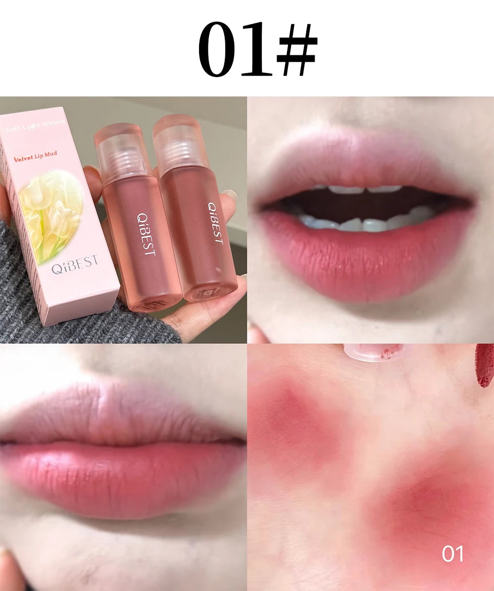 QIBEST 6 Colors Matte Liquid Lipstick Velvet Durable Lip Gloss Sexy Red Lip Stain Makeup Waterproof Lasting Lip Mud Cosmetics