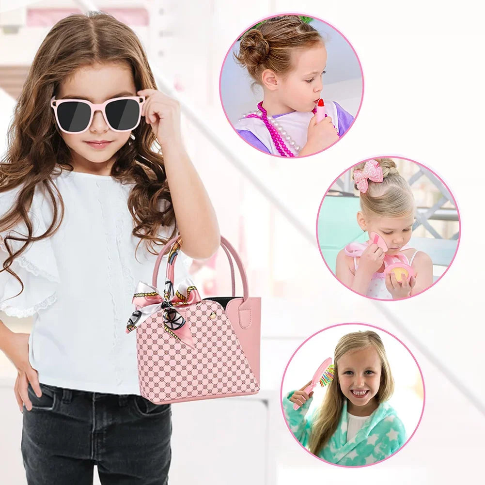 Little Girls Play Purse Kids Pretend Play Purse Cell Phone/Makeup/Keys Princess Makeup Cosmetic Set for Christmas Birthday Gift