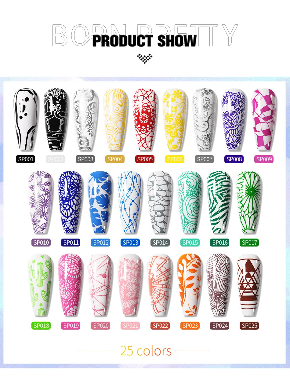 BORN PRETTY 10ml Stamping Nail Polish Set Gold Silver Black White Color Nail Printing Polish DIY for Nail Plate Design Varnish