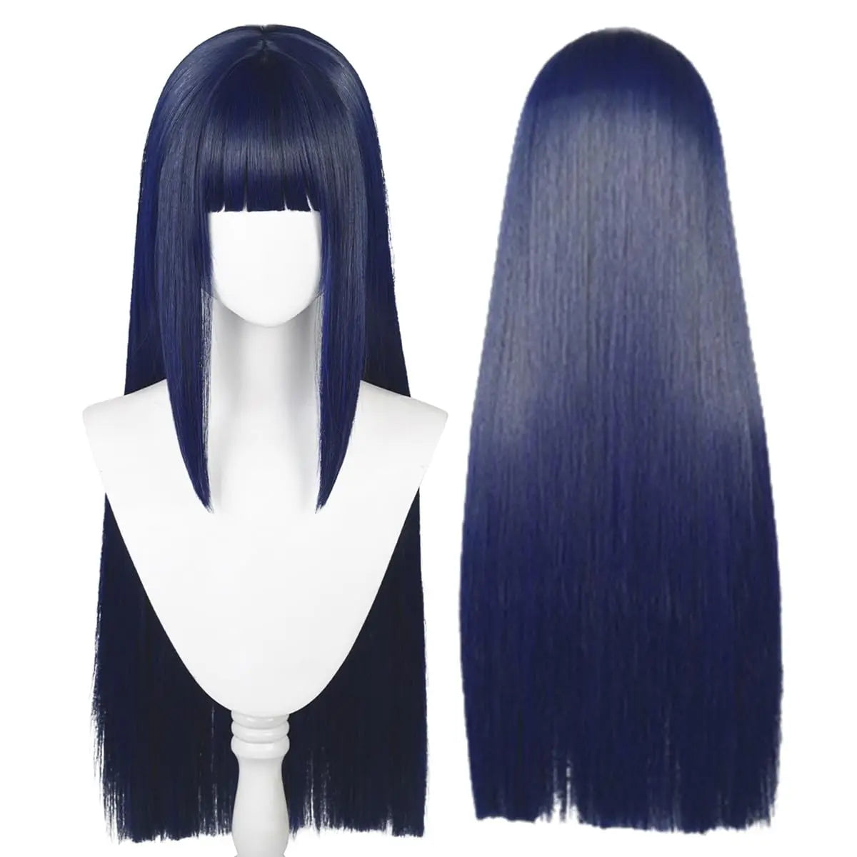 Anime Cosplay Wig Long Straight Flat Bang Synthetic Wig Anime Black Hair Wigs
